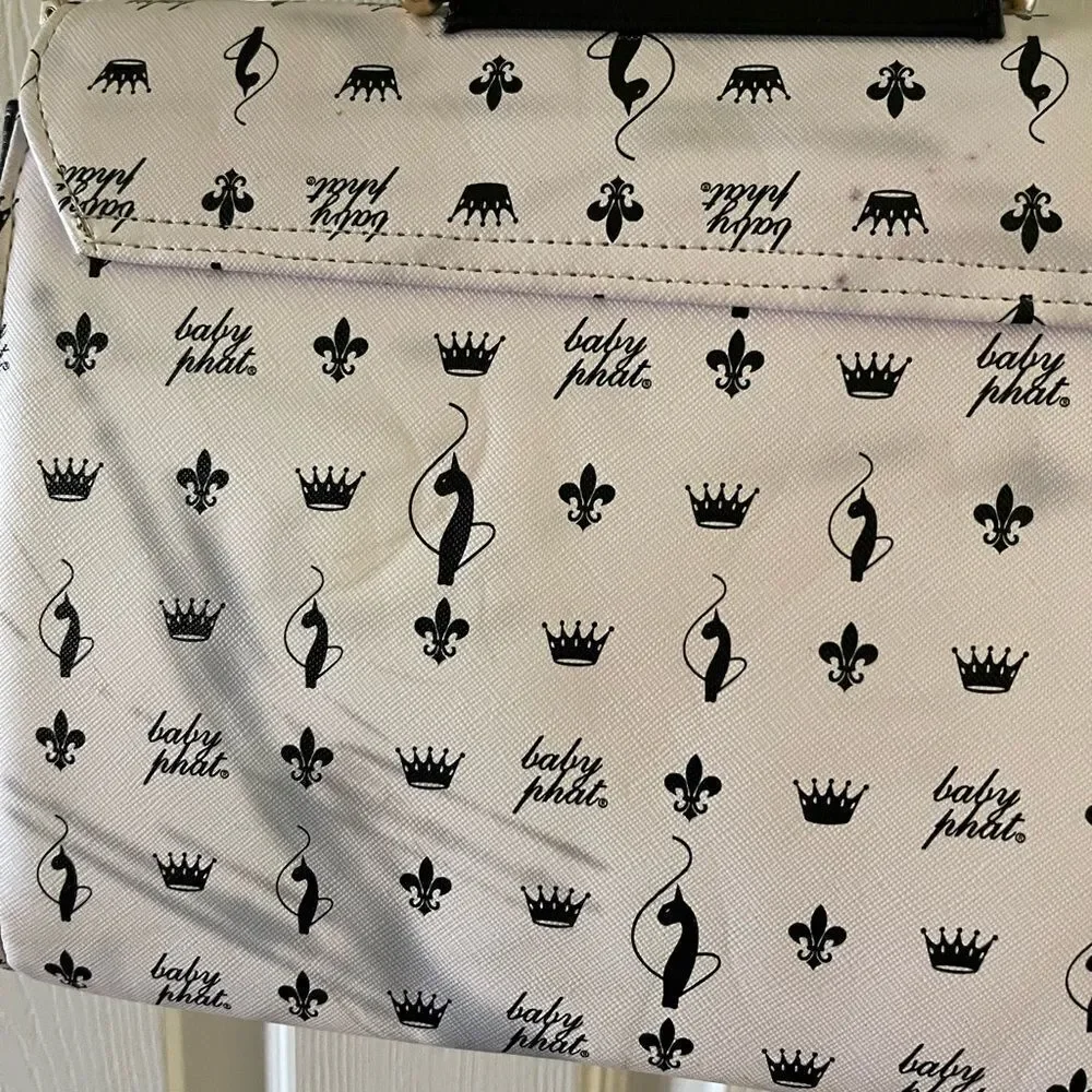 Baby Phat black and white logo satchel/shoulder bag with gold tone accent.